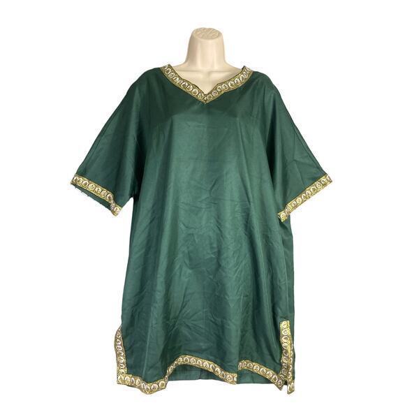 Women's XL Costume Emerald Green Long Kaftan Gold Embroidery Formal‎ Dress - Picture 1 of 7